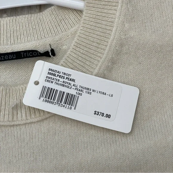 Brazeau Tricot Sweater NWT cashmere crew thumbhole knit womens Cream (small)